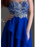 Royal Blue Chiffon Beaded Knee Length Prom Dress